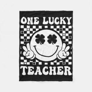 Funny One Lucky Teacher Retro Smile Shamrock St Pa Fleece Blanket