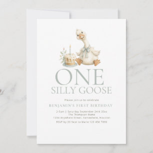 Funny One Silly Goose Photo 1st Birthday Invitation
