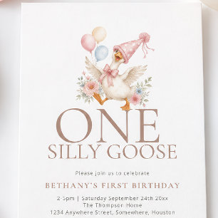 Funny One Silly Goose Photo 1st Birthday Invitation