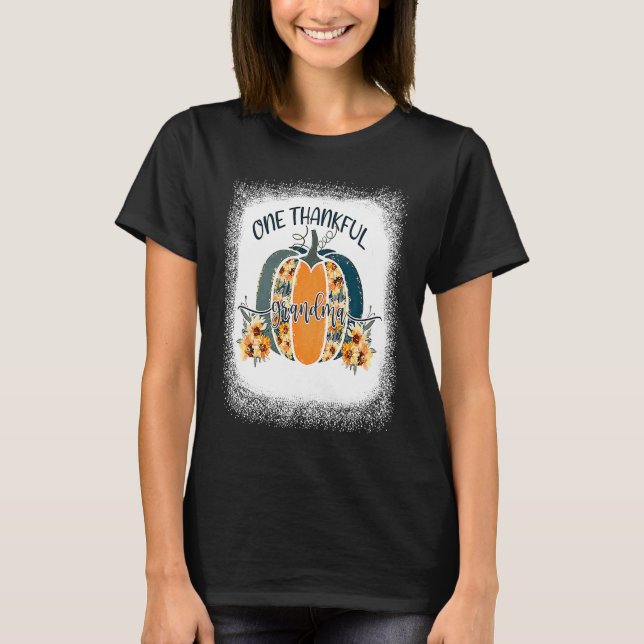 Funny One Thankful Grandma Flower Pumpkin Fall Aut T-Shirt (Front)