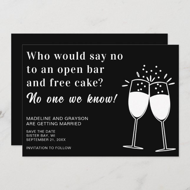 Funny Open Bar Free Cake Wedding Save The Date (Front/Back)