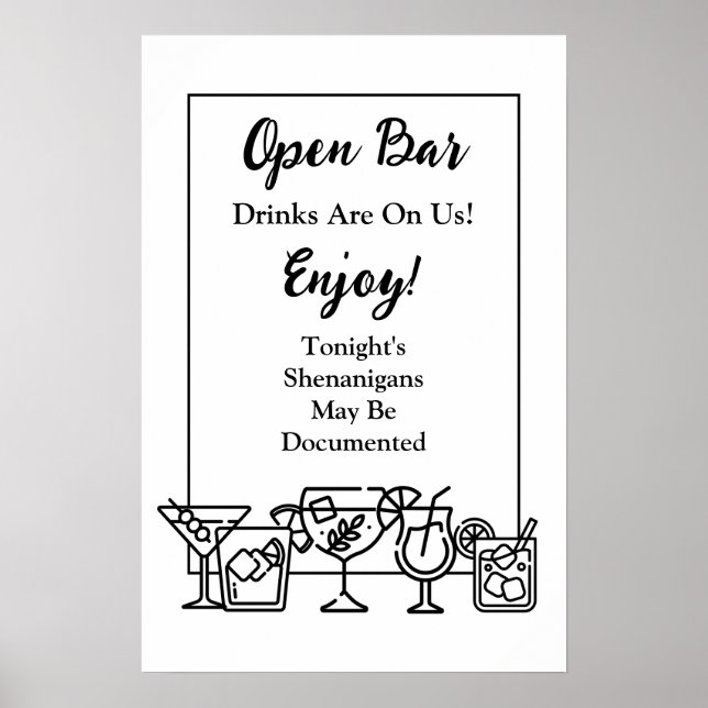 Funny Open Bar Wedding Sign (Front)