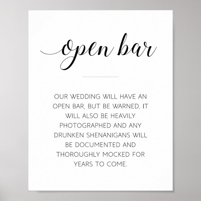 Funny Open Bar Wedding Sign (Front)