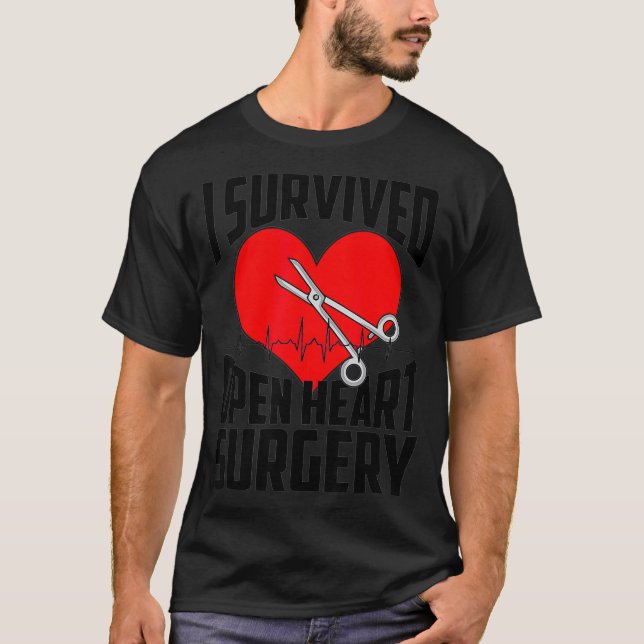 Funny Open Heart Surgery Gift Men Cool Survived He T-Shirt (Front)