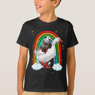 Funny opossum riding goose rainbow chaotic trash T-Shirt