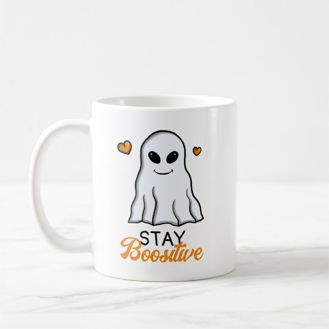 Funny Orange and Black Cute Ghost Halloween Coffee Mug (Left)