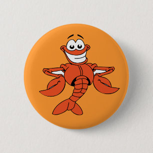 Funny ORANGE CARTOON LOBSTER smiling happy fun But 6 Cm Round Badge