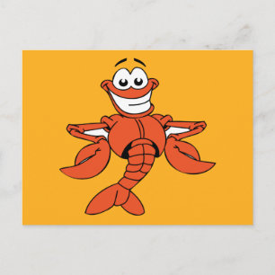 Funny ORANGE CARTOON LOBSTER smiling happy fun Pos Postcard
