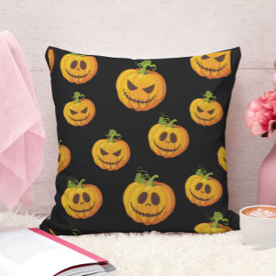 Funny Orange Carved Pumpkin Pattern Cushion