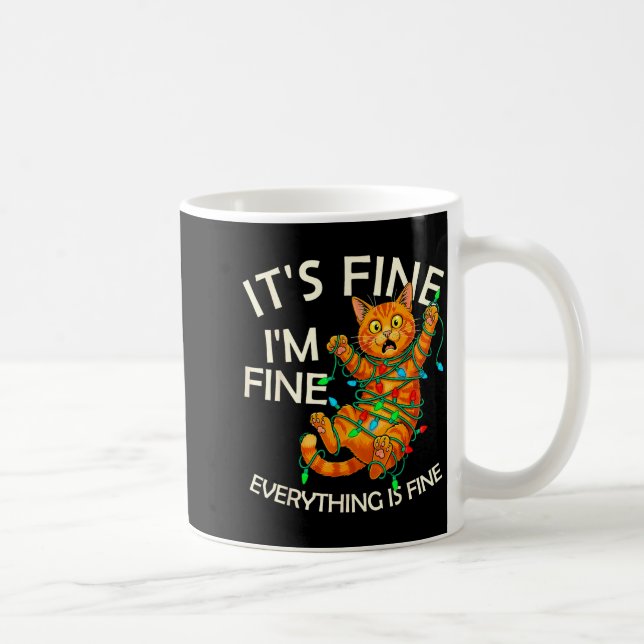 Funny Orange Cat Christmas Light It's Fine I'm Fin Coffee Mug (Right)