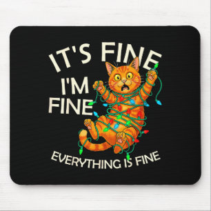 Funny Orange Cat Christmas Light It's Fine I'm Fin Mouse Pad