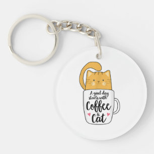 Funny Orange Cat Coffee Mug Cat Lover  Key Ring