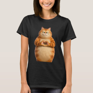 Funny Orange Cat Heart Paws Hands Sign Valentines  T-Shirt