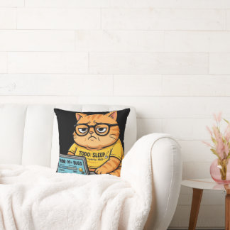 Funny Orange Cat Programmer Throw Pillows