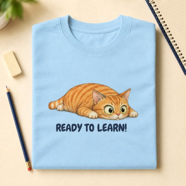 Funny Orange Cat Ready to Learn Back to School  T-Shirt (Funny Orange Cat Ready to Learn Back to School T-Shirt)