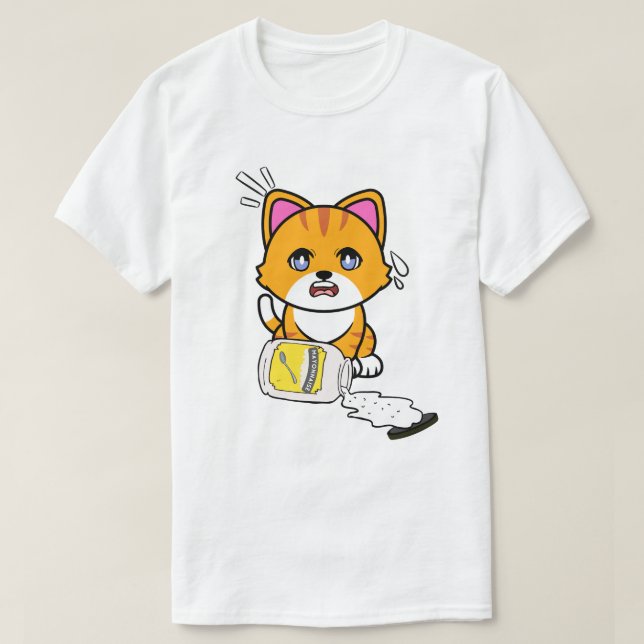 Funny Orange Cat spilled mayonnaise T-Shirt (Design Front)