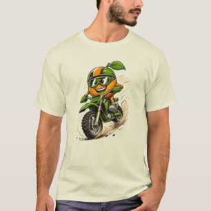 Funny Orange Dirt Bike Rider Motocross Character T-Shirt