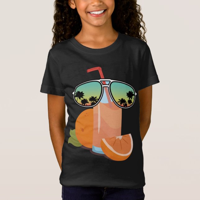 Funny Orange Juice With Sunglasses Design Love Ora T-Shirt (Front)