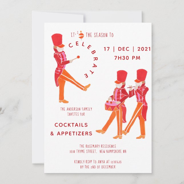 Funny Orange-Red Watercolored Nutcracker  Invitation (Front)