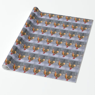 Funny Orange Rooster Santa Claus Wrapping Paper