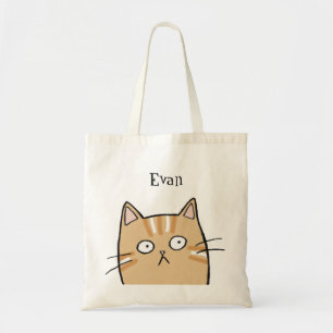 Funny Orange Tabby Cat Custom Name Library books  Tote Bag