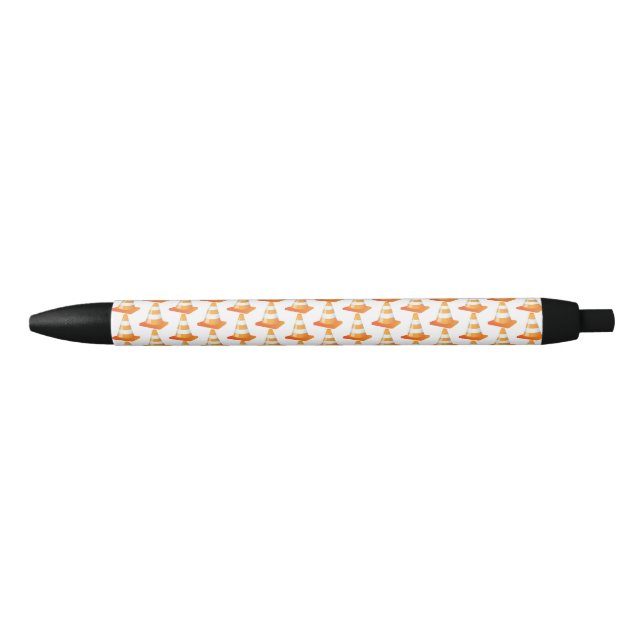 Funny Orange White Striped Traffic Cone Patterned Black Ink Pen (Front)