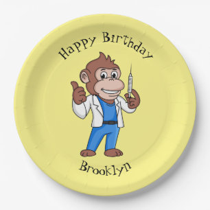 Funny orangutan ape cartoon doctor paper plate