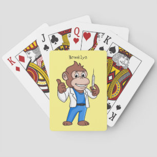 Funny orangutan ape cartoon doctor playing cards