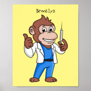 Funny orangutan ape cartoon doctor  poster