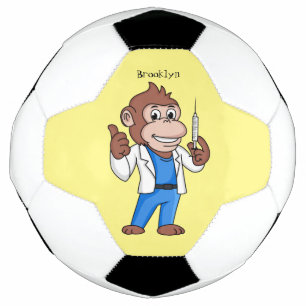 Funny orangutan ape cartoon doctor soccer ball