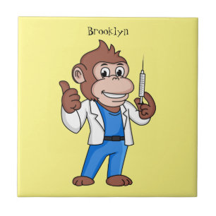 Funny orangutan ape cartoon doctor  tile