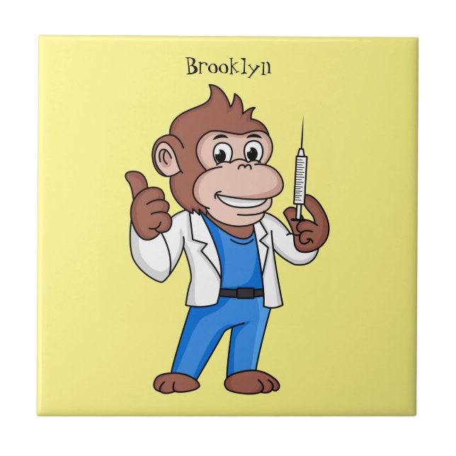 Funny orangutan ape cartoon doctor  tile (Front)
