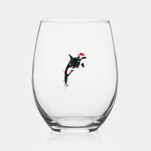 Funny Orca Killer Whale Santa Hat Christmas Sea An Stemless Wine Glass
