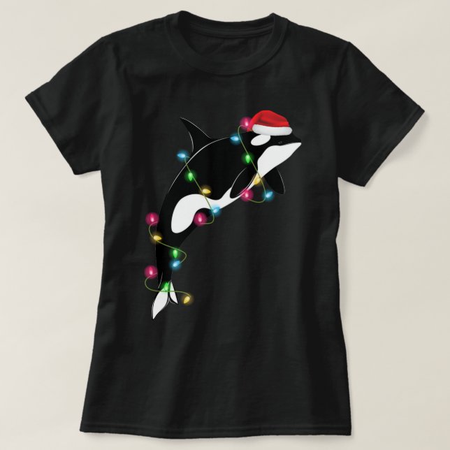 Funny Orca Killer Whale Santa Hat Christmas Sea An T-Shirt (Design Front)