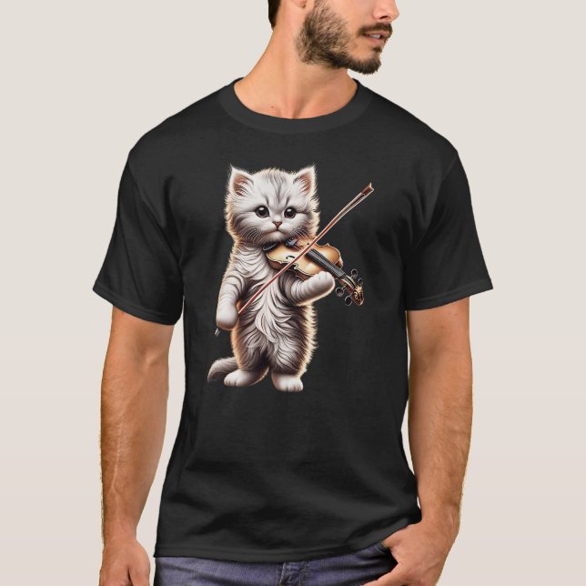 Funny Orchestra Musician Violinist Cute Cat Playin T-Shirt (Front)
