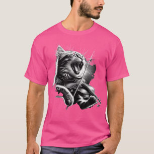 Funny Orchestra Musician Violinist Rock Cat Playin T-Shirt