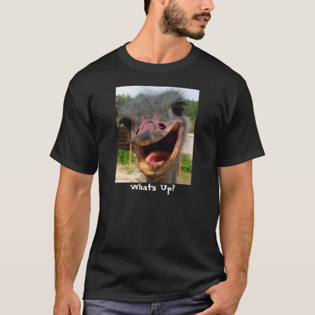Funny Ostrich Bird Photo What's Up T-Shirt (Front)