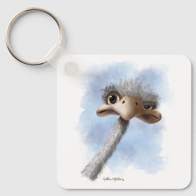 Funny Ostrich Caricature Key Ring (Front)