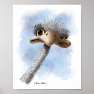 Funny Ostrich Caricature Poster