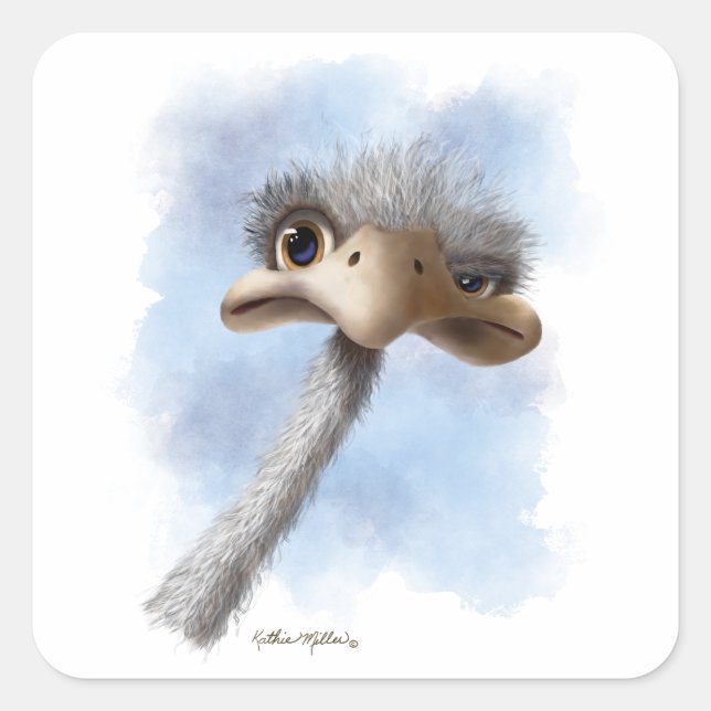 Funny Ostrich Caricature Square Sticker (Front)