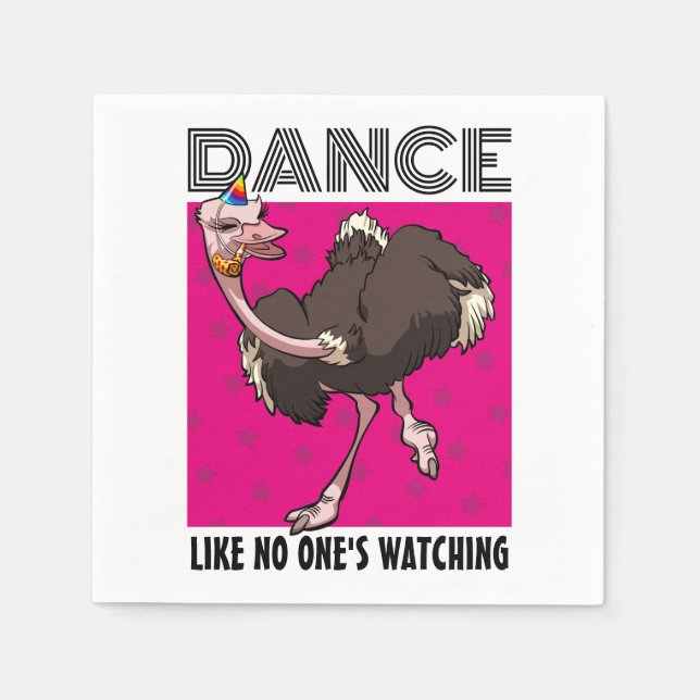 Funny Ostrich Dance Like No One's Watching Cartoon Napkin (Front)