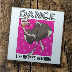 Funny Ostrich Dance Like No One's Watching Design Glass Coaster