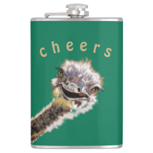 Funny Ostrich Flask Cheers - Custom Text