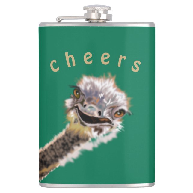 Funny Ostrich Flask Cheers - Custom Text (Front)