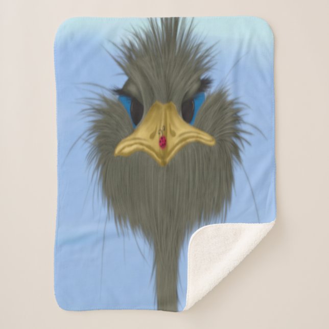 Funny Ostrich George And The Cute Ladybug Sherpa Blanket (Front)