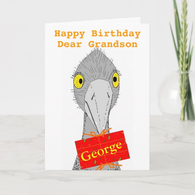 Funny Ostrich, Grandson, add name, Birthday Card (Front)