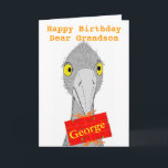 Funny Ostrich, Grandson, add name, Birthday Card<br><div class="desc">A drawing of a cute and funny ostrict holding a gift with recipients name on it. Fully customisable birthday card. For a Grandson,  or change the text. Versions for son,  dauughter,  granddaughter too.All text can be changed,  should you need something different.</div>
