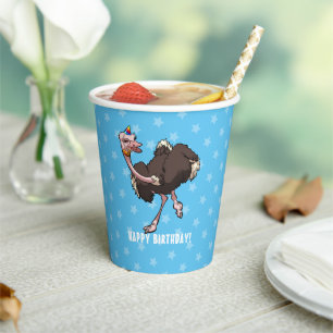 Funny Ostrich Happy Birthday Party Animal Cartoon Paper Cups