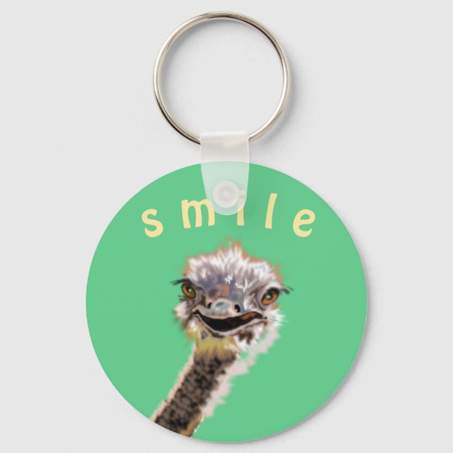 Funny Ostrich Keychain Gift Smile - Custom Text (Front)
