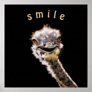 Funny Ostrich Poster Smile Custom Colour or Text